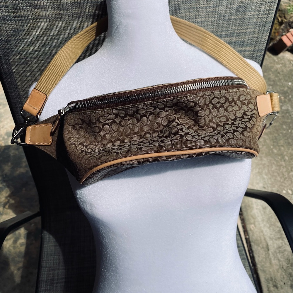 Coach Brown Signature Waist Bag with Tan Strap